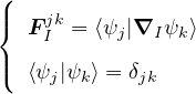 (|    jk
{  FI  = ⟨ψj|∇I ψk⟩
|(  ⟨ψ |ψ  ⟩ = δ
     j  k    jk